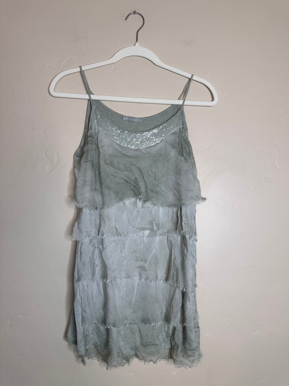 Italian Mint Green Ruffle and Sequin Embellished Tank